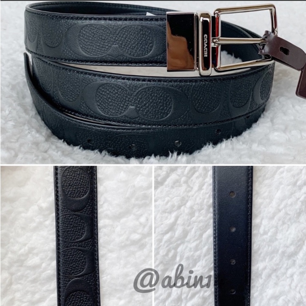 New Coach Cut-to-size Reversible Signature Black Leather Belt One Size - Picture 5 of 5